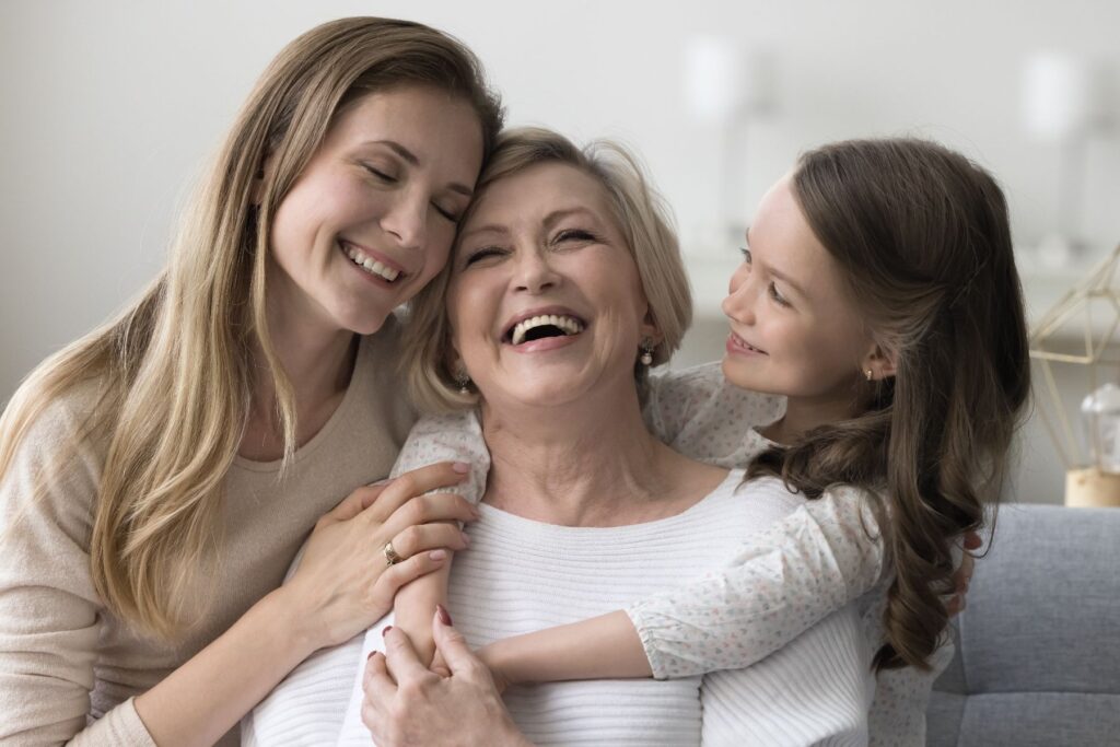 Three generations sharing laughter and connection